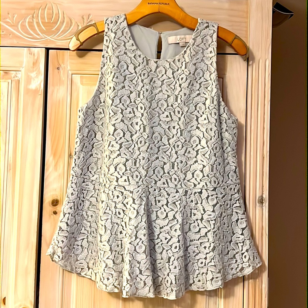 Bluish gray lace peplum top